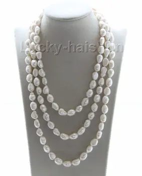 

natural 60" 10mm baroque white freshwater pearls necklace