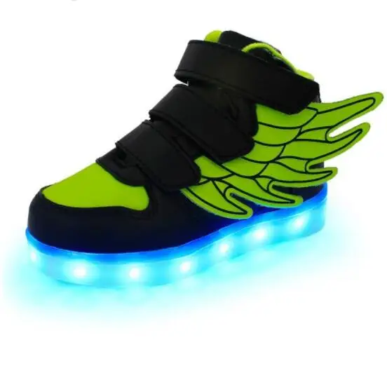 

Boys Girls Shoes Fashion LED Lights USB Luminous Wings Sneakers Children Comfortable Flats Sport Top high football