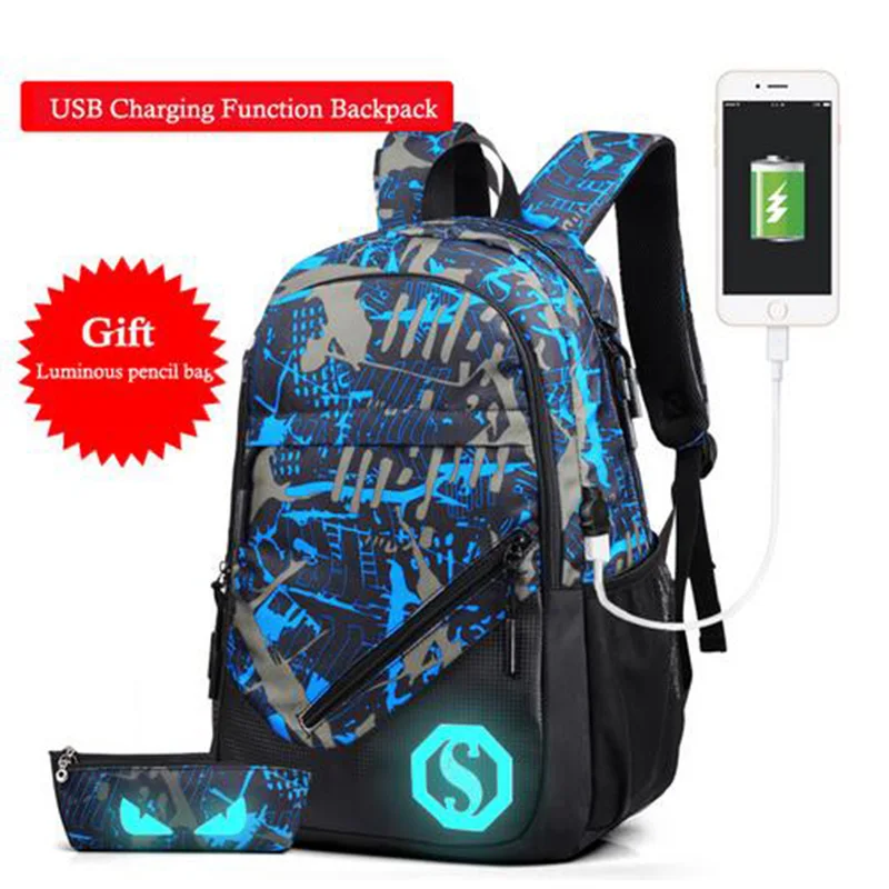 Рюкзак Senkey Style Мужской с usb зарядкой и паролем камуфляжный светящийся