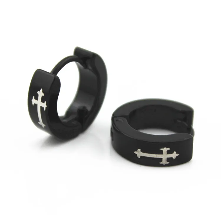 

New Men Jewelry Earrings Fashion Stainless Steel Earrings for Women Black Titanium Punk Earring Studs Female Wedding Gifts CROSS