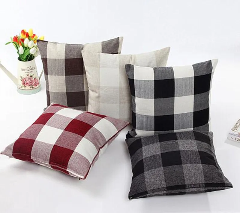 

Grid Printed Linen Cushion Cover For Decorative Throw Pillowcase Cotton Pillow Cover Decor Couch 17.7x17.7''