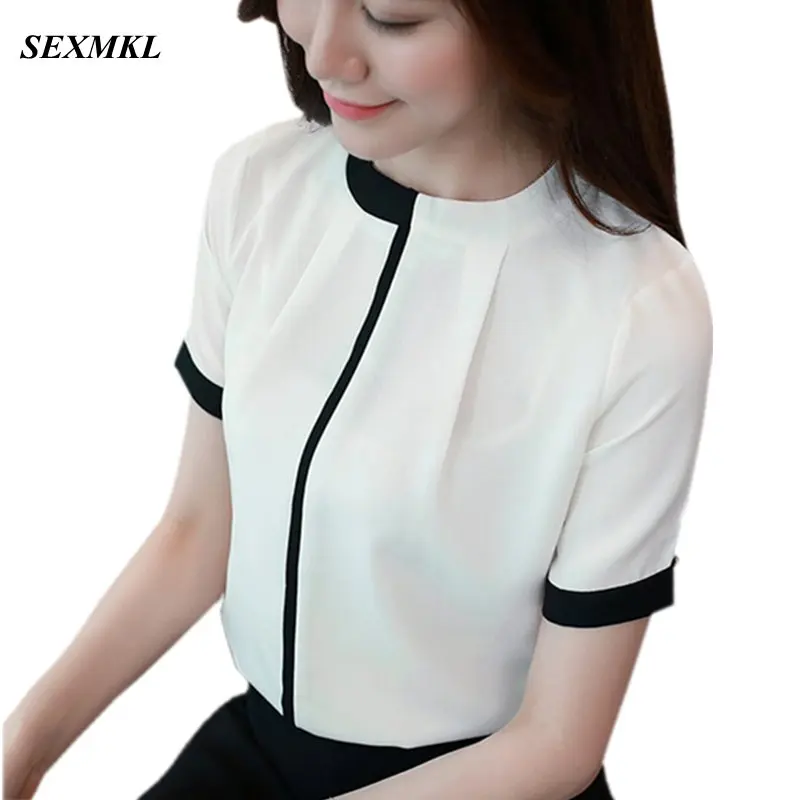 

Women Blouses Summer 2019 Fashion Short Sleeve Casual Top Female Shirts Office Lady Sexy White Chiffon Blouse Work Shirts XXL