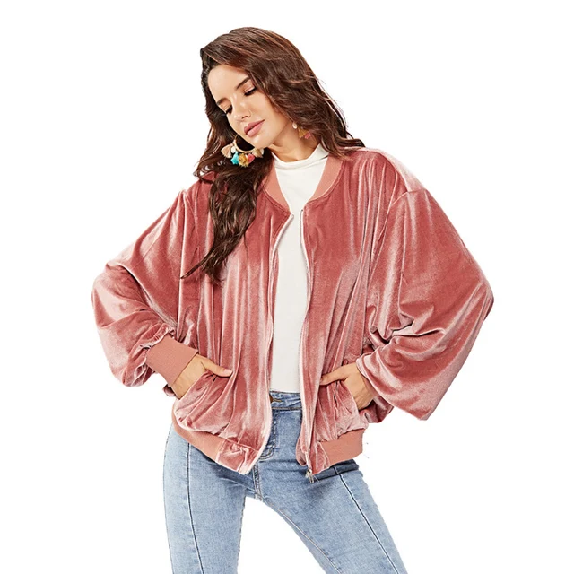 Pink Velvet Jacket Women Windbreaker Jackets 2019 Autumn Fashion