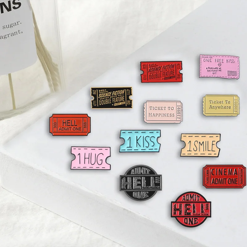 

Various command Tickets pins Fun Game Design Brooches Badges Bag Clothes Fashion Enamel pins Gifts For Friends Jewelry wholesale