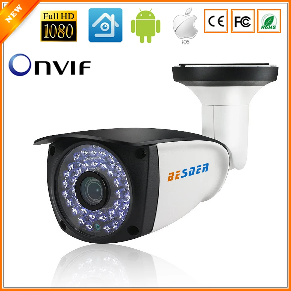 

BESDER Wide Angle 2.8mm Outdoor Bullet IP Camera 1080P Surveillance Video Camera IP Metal Case Motion Detect Alert Recording