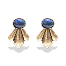 Богемные геометрические серьги-гвоздики темно-синие серьги с натуральным камнем Модные Винтажные серьги в стиле бохо