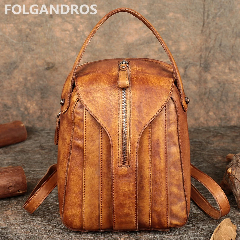 

2018 New Genuine Leather Backpack Women Vintage Handmade Cowhide Daypack High Quality Brand Top-handle School Backpack Knapsack