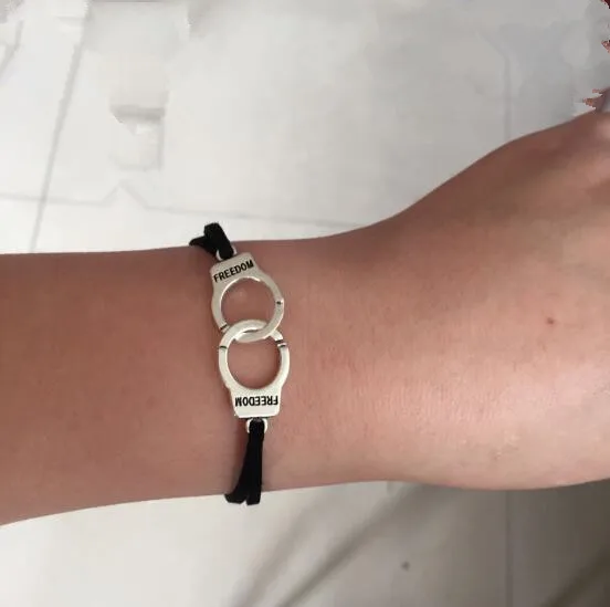 

Velvet black line vintage alloy handcuffs accessory bracelet simple men's and women's bracelet