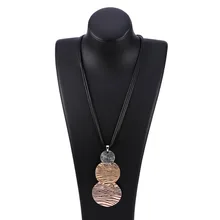 Ретро Ожерелье Для Женщин Винтаж 3 Круглый Ожерелье Ювелирные Изделия Длинная Кожаная Цепь Горячей Продажи