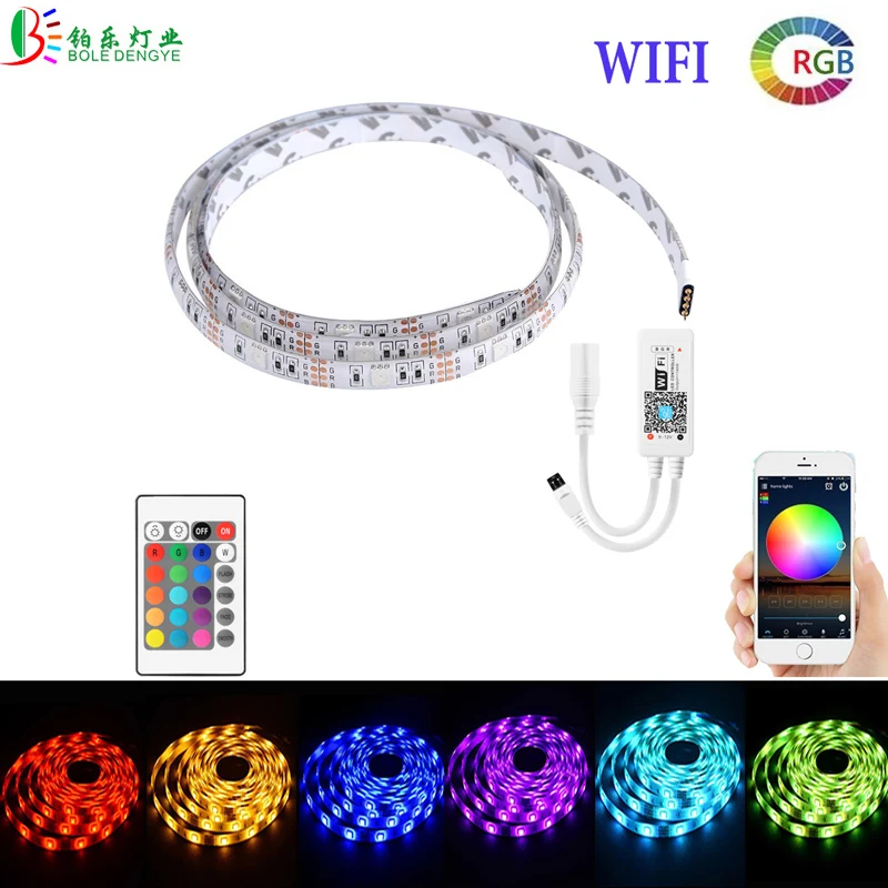 

TV Light 2M DC12V 5050 RGB Full Color Flexible Waterproof Backlight LED Strip Bias WIFI Tape IR Remote Controller No Adapter