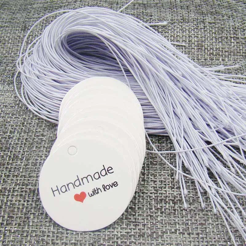 

2018 3mm round white print paper handmade with love Tags with String for jewelry gift cookie favors packing hanging label tag