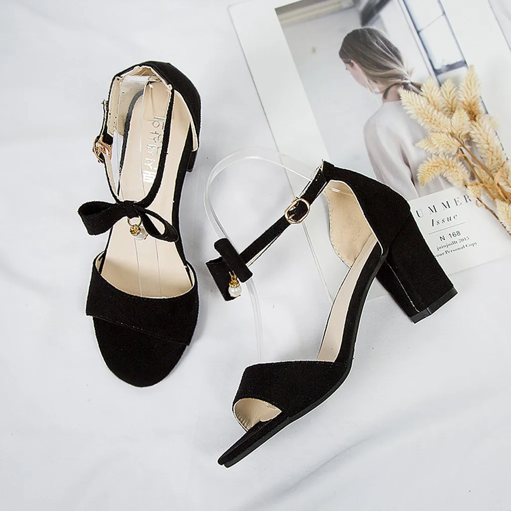 KLV/женские модные пляжные сандалии на высоком квадратном каблуке с пряжкой и бантом женская обувь; zapatos de mujer tacon#9