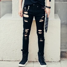 Летние тонкие девять очков джинсы мужские Slim корейской отверстие ноги Колготки для новорождённых девять очков Штаны ночь Tide