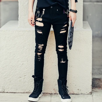 

Summer thin section nine points jeans men's Slim Korean hole Legs Tights nine points pants night tide