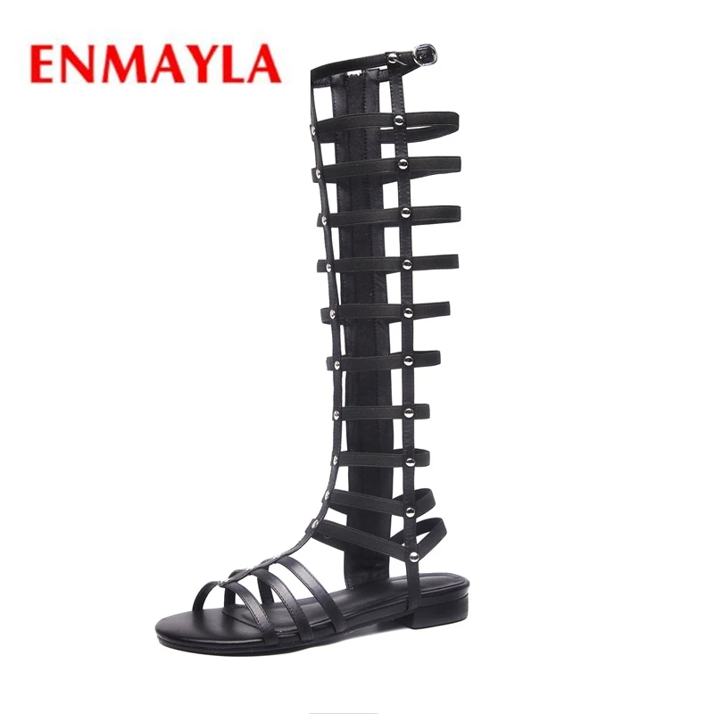

ENMAYLA Genuine Leather Casual Gladiator Women Sandals Sandalias De Verano Para Mujer Chunky Heels Size 34-39 ZYL2297