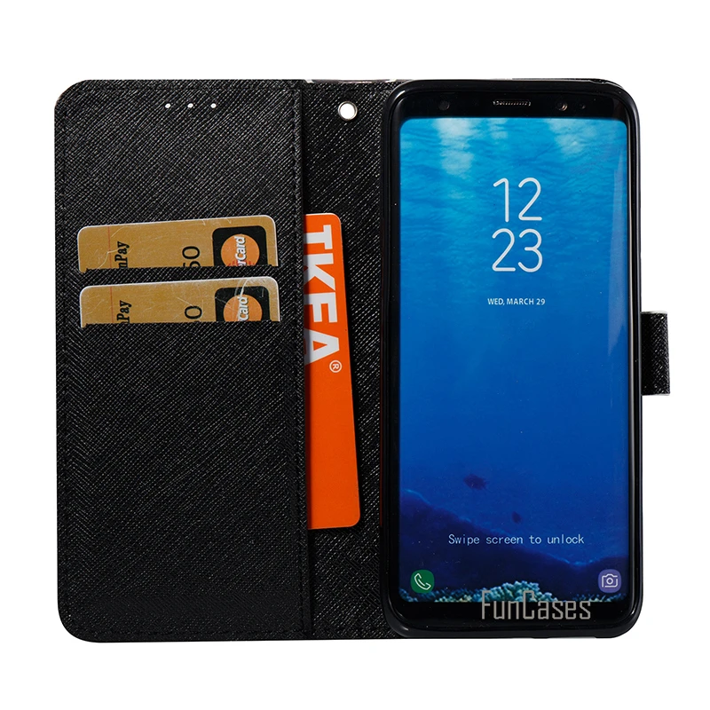 Leather Wallet Flip Marble Case For Samsung Galaxy S8 Phone Cover Accessory Black For sansung samsun sumsung sumsang