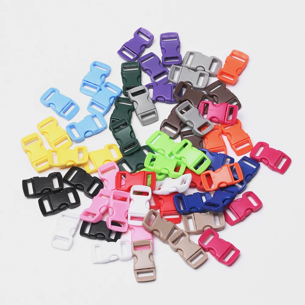 

10pcs Colorful 3/8" Plastic Side Release Buckle Parachute 550 Cord Paracord Bracelet Curved Dog Collar Strap Bag Parts