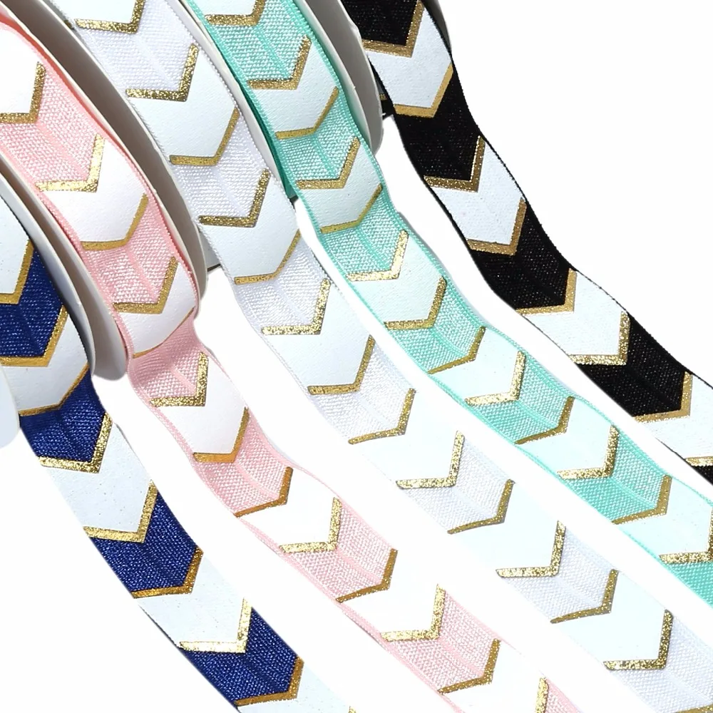 

5/8 "золотой фольги и чернила напечатаны большой шеврон FOE сложить более эластичный для DIY Галстуки одежды ткань аксессуары