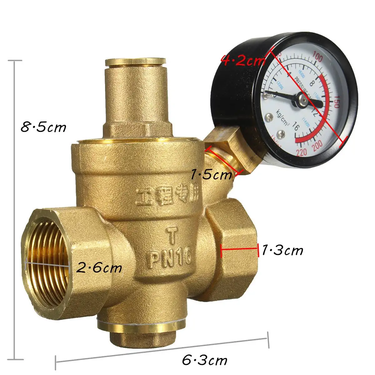 

Water Pressure Regulator Reducer DN20 NPT 3/4" Adjustable With Gauge Meter PN 1.6 for Hydraulic Instability/Water Purifier