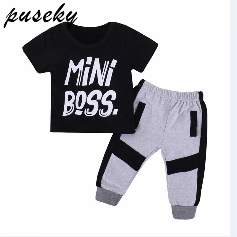 

Puseky Toddler Kids Baby Boy Short Sleeve MINI BOSS Letter Print Black T-Shirt Tops Pants Cute Summer Outfits Clothes 2Pcs Set