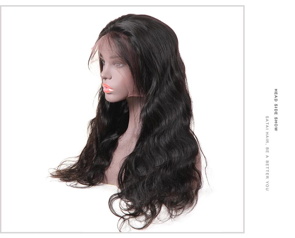 Парики из натуральных волос на кружевной основе Satai, прозрачные волнистые волосы, перуанские прямые волосы, 13x4