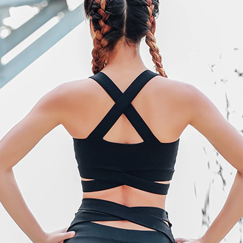 Colorvalue High Support Sports Bra Women Push Up Running Bra Cross Bandage Padded Fitness Tank Tops Shakeproof Wireless Yoga Bra
