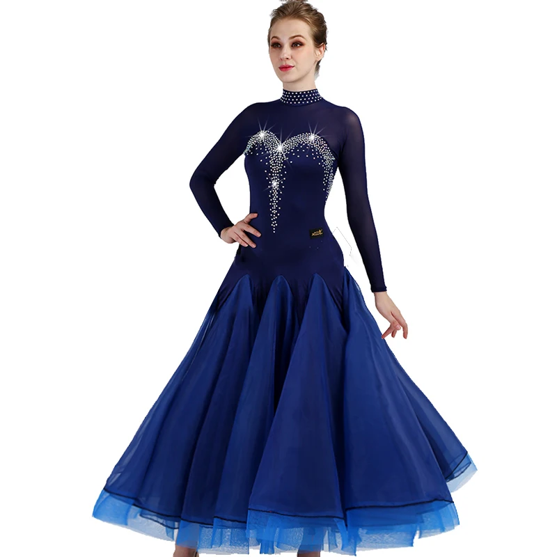 Customized Waltz Dress Ballroom Dance Competition Dresses Standard Dance Dresses Ballroom Dress D0341 Long Sleeve Rhinestones