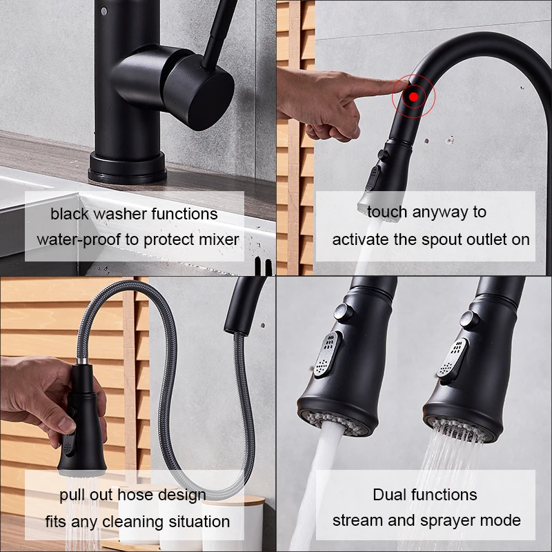 Quyanre Matte Black Sensor Kitchen Faucet Sensitive Smart Touch Control Faucet Mixer Tap Touch Sensor Smart Black Kitchen Tap6