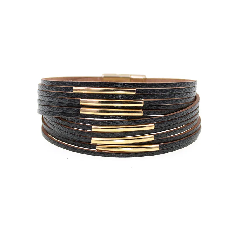 WELLMORE 10 Colors Fashion copper pipe charm Leather Bracelets For Women Men's wrap Bracelets Couples fashion Jewelry wholesale