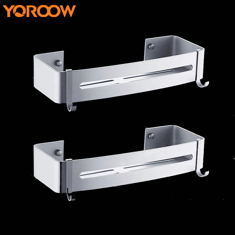 

Space Aluminum Shampoo Holder Bathroom Shelf Wall Corner Kitchen Holding Square Basket Hanging Storage Bath Tray Metal SG0008
