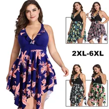 Большой размер, юбка, сдельный купальник, принт, купальник для женщин, купальник, винтажная пляжная одежда для бассейна, высокая эластичность, бандаж, купальник-6XL