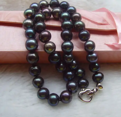

GENUINE 10-11mm natural tahitian south sea black green pearl necklace earring gift