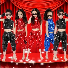 Детские костюмы для джазовых танцев; детская одежда в стиле хип-хоп; костюм из лакированной кожи с пятью звездами для мальчиков и девочек; Рождественский костюм для сцены