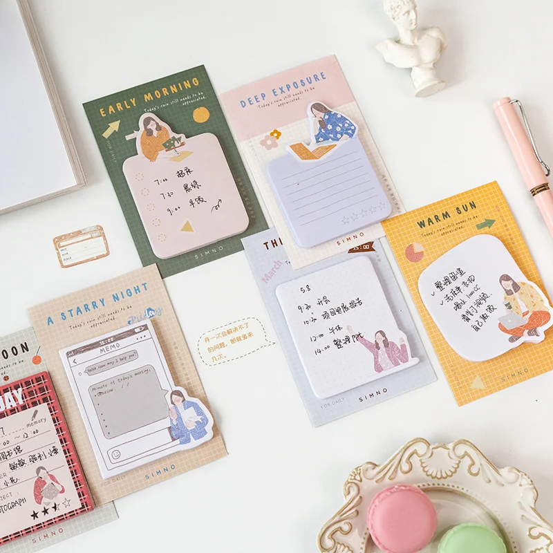 

6pcs mini Daily life in Office color sticky note set Mini lady post memo Planner marker sticker Stationery School supplies F531
