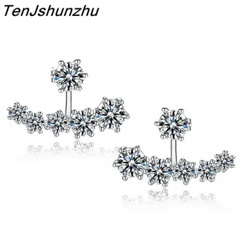 

100% 925 Sterling Silver Shiny Cubic Zirconia Crystal Beads Neckband Stud Earrings for Women Wedding Bijoux Brincos