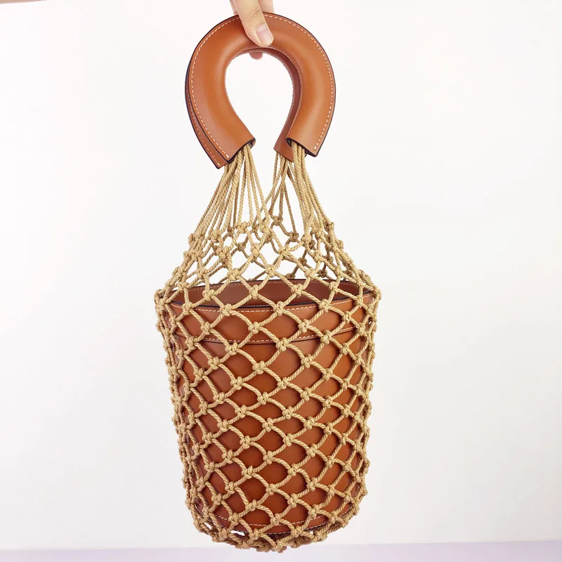 

Kweco Vader Brand Bags for Women 218 Basket Bucket Bag Travel Hollow Wild Braided Rope Fishingnet Bag Handbags Casual Totes