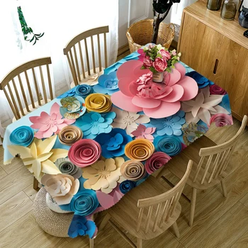 

Customize 3D Tablecloth Colored Paper Flower Pattern Dustproof Thicken Cotton Wedding Party Rectangular Table cloth Home textile