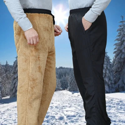Men's Winter Super Warm Pants Double Layer Classic Cargo Wool Thicken Baggy velvet Pants Fleece Cotton Trousers For Men Joggers - Цвет: black