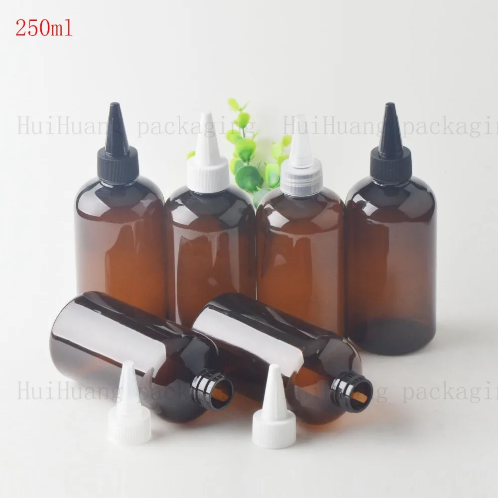 

30X250ml empty brown clear liquid plastic bottle with pointed mouth lid,250cc lotion bottles,travel cosmetic packaging container
