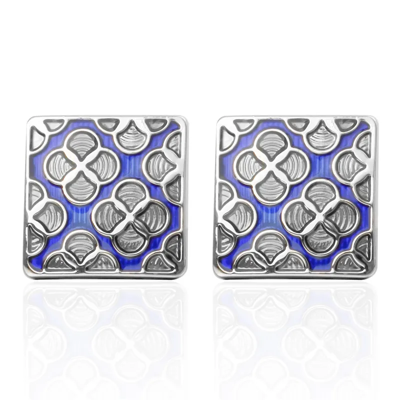 

HYX Jewelry suqare Blue window Enamel Brand Cuff Buttons French Shirt Cufflinks For Mens Fashion Cuff Links