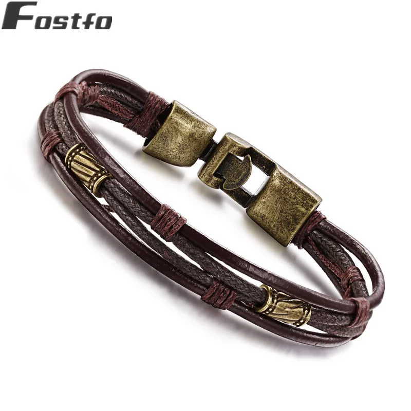 

Fostfo Multilayer Genuine Leather Bracelet For Men Women Retro Rope Warp Bracelet Wristband Bracelet Male Bracelet