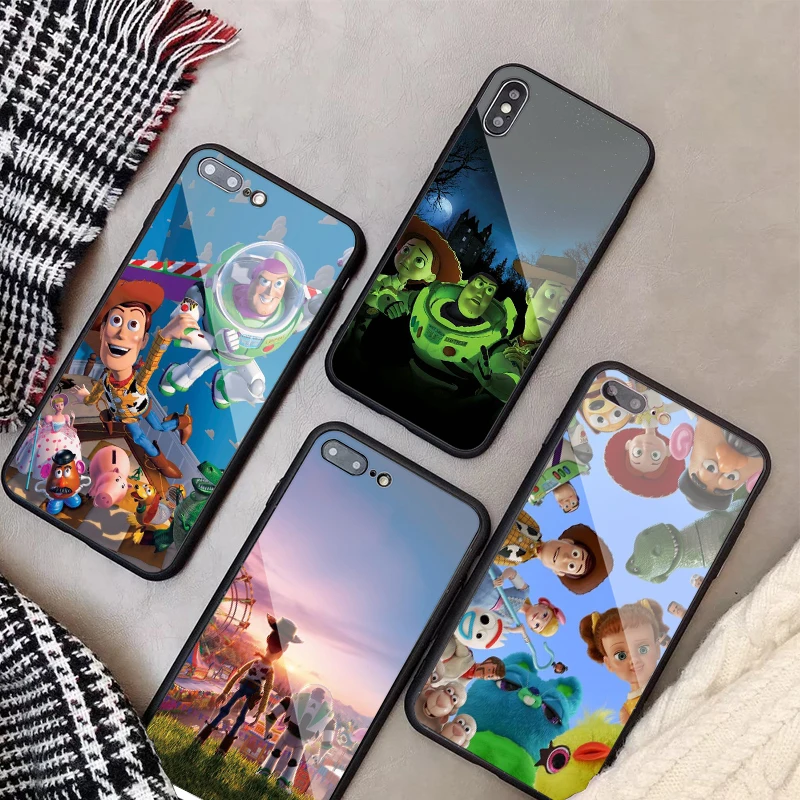 

Cartoon Toy Story Tempered Glass Phone Case For iPhone X XR XS XS Max For iPhone 5 SE 5S 8 7 6 6S Plus