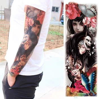 

1pc new full arm tattoo stickers large flower shoulder Girls design fake tattoos sleeve body paint death skull rose black Fire