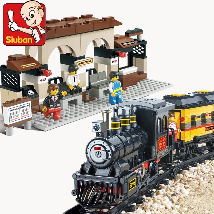 Sluban-Electric-Train-LED-Train-Station-Bricks-Minifigure-Building-Block-Sets-Model-Toys-Compatible-With-Legeod