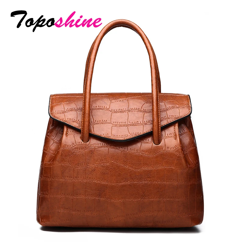 

Toposhine 2018 Autumn New Large Capacity Women Handbag Casual Stone Pattern PU Leather Female Shoulder Bag Elegant Lady Bags