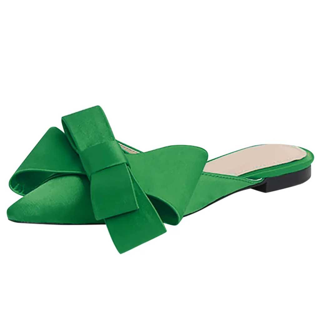 JAYCOSIN/ г.; женская обувь; милая обувь; женская обувь с острым закрытым носком на плоской подошве; однотонные Повседневные тапочки с бантом; простая удобная обувь - Цвет: Green