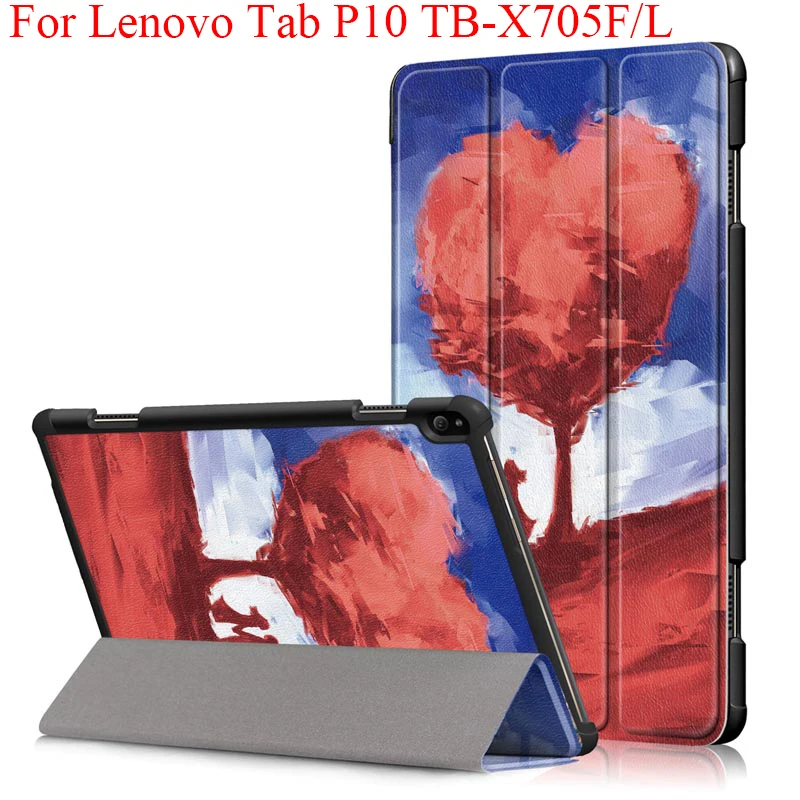 

For Lenovo Tab P10 TB-X705F/L Case Nice Print Tri-Fold Magnetic Cover Tab P10 TB-X705F TB-X705L 10.1" Protective Shell Skin