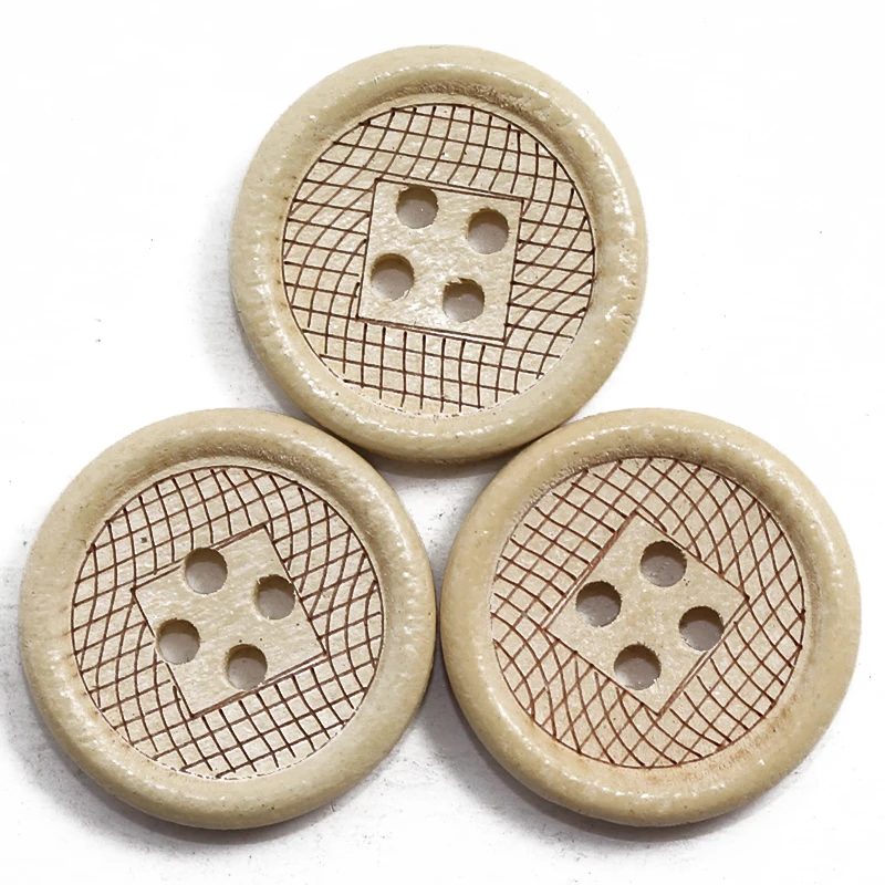 

ZIEENE 10PCs-100PCs 18mm Beige Round Laser Square Wooden Buttons Sewing Scrapbooking For Women Clothes Handmade Wood Button