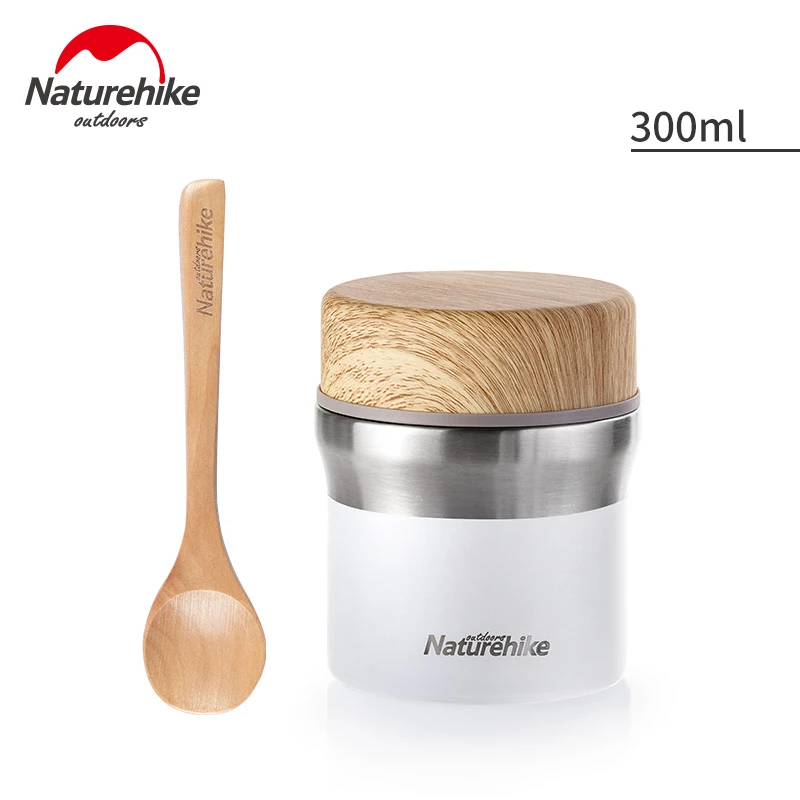 Naturehike открытый термальный контейнер для еды с приборами Вакуумная бутылка для воды из нержавеющей стали Портативный для пикника с ложкой 300 мл 400 мл - Цвет: 300ml White