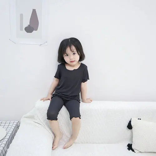 Детские пижамы в рубчик летние пижамы для девочек и мальчиков, одежда для сна для малышей, детская одежда для сна модельный топ+ штаны, от 18 месяцев до 11 лет - Цвет: Black